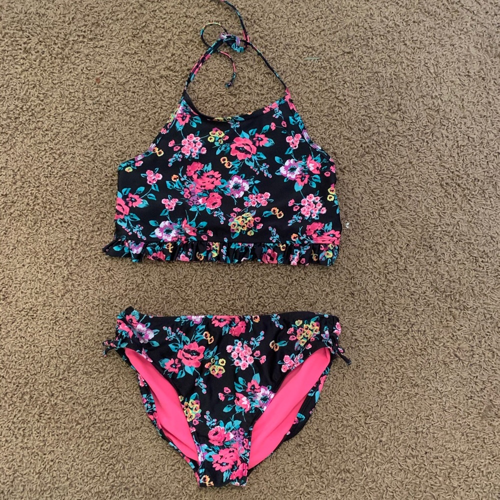 Two piece floral swim suit
